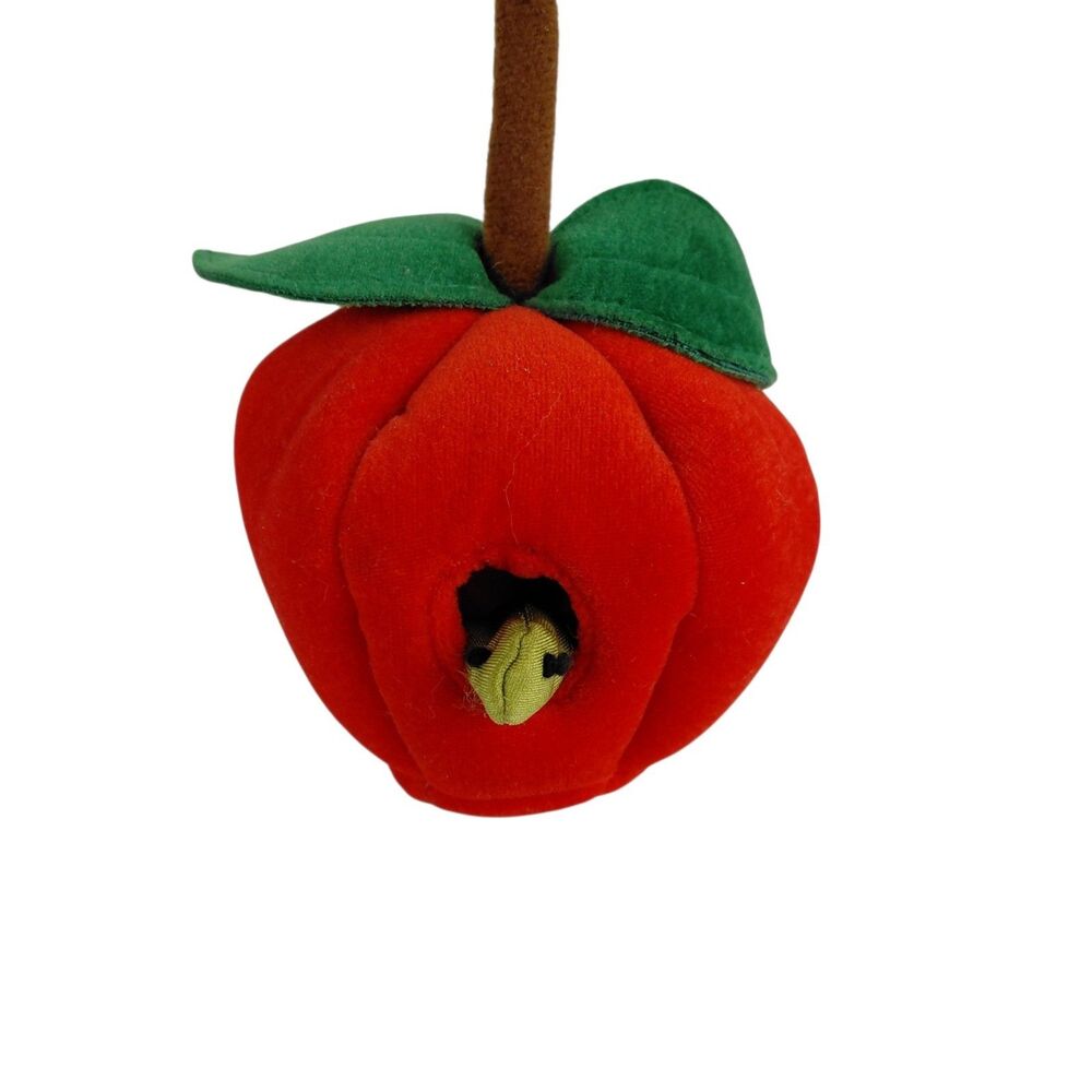 Folkmanis Vintage Red Apple Green Worm Caterpillar Finger Puppet